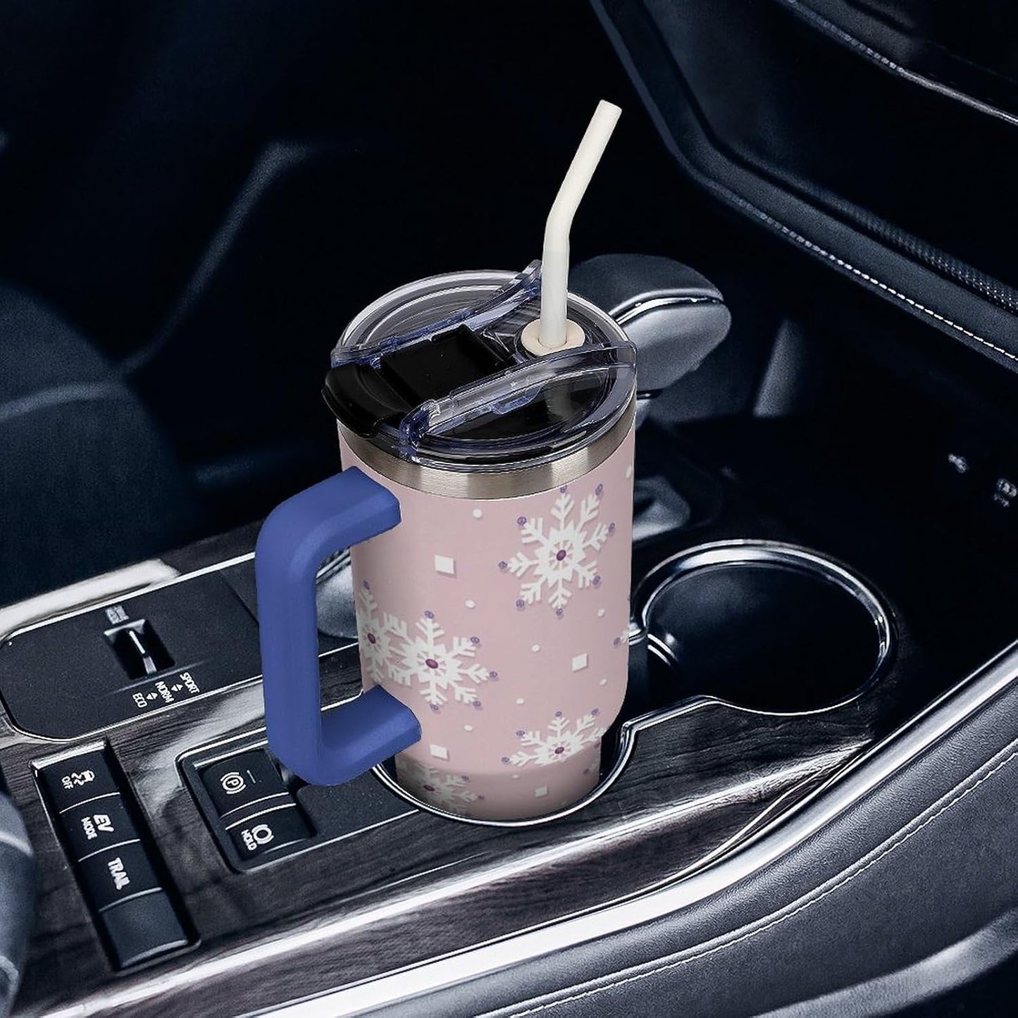 Leakproof Tumbler Vacuum Sealed Car Holder Friendly For Travel Simple Minimalist White Poppy Flower Pattern Coffee Mug Light Rose Red-style-27 - Colors A