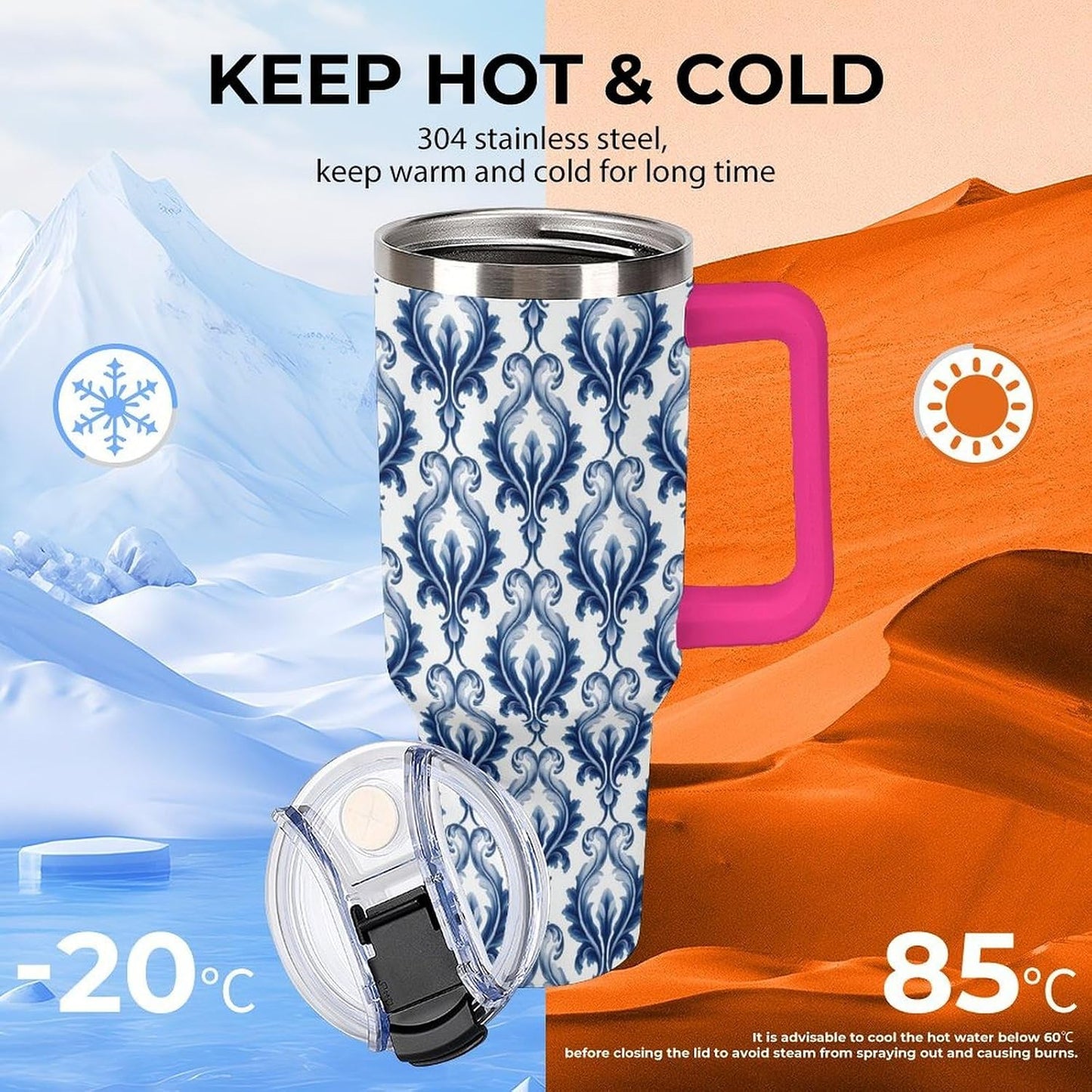 Leakproof Tumbler Vacuum Sealed Car Holder Friendly For Travel Simple Minimalist White Poppy Flower Pattern Coffee Mug Light Rose Red-style-27 - Colors A