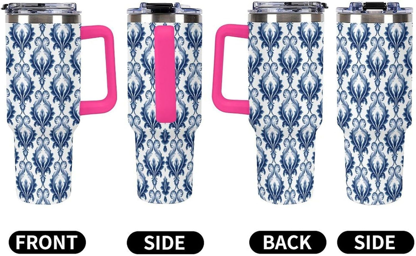 Leakproof Tumbler Vacuum Sealed Car Holder Friendly For Travel Simple Minimalist White Poppy Flower Pattern Coffee Mug Light Rose Red-style-27 - Colors A