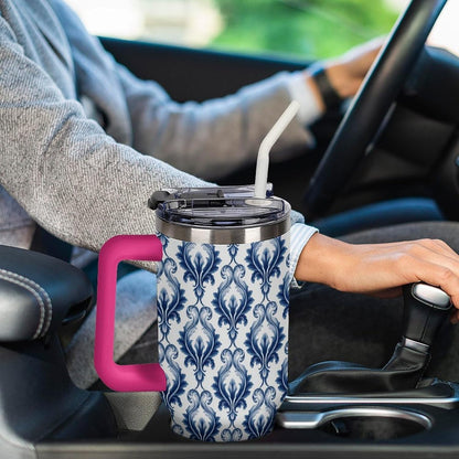 Leakproof Tumbler Vacuum Sealed Car Holder Friendly For Travel Simple Minimalist White Poppy Flower Pattern Coffee Mug Light Rose Red-style-27 - Colors A