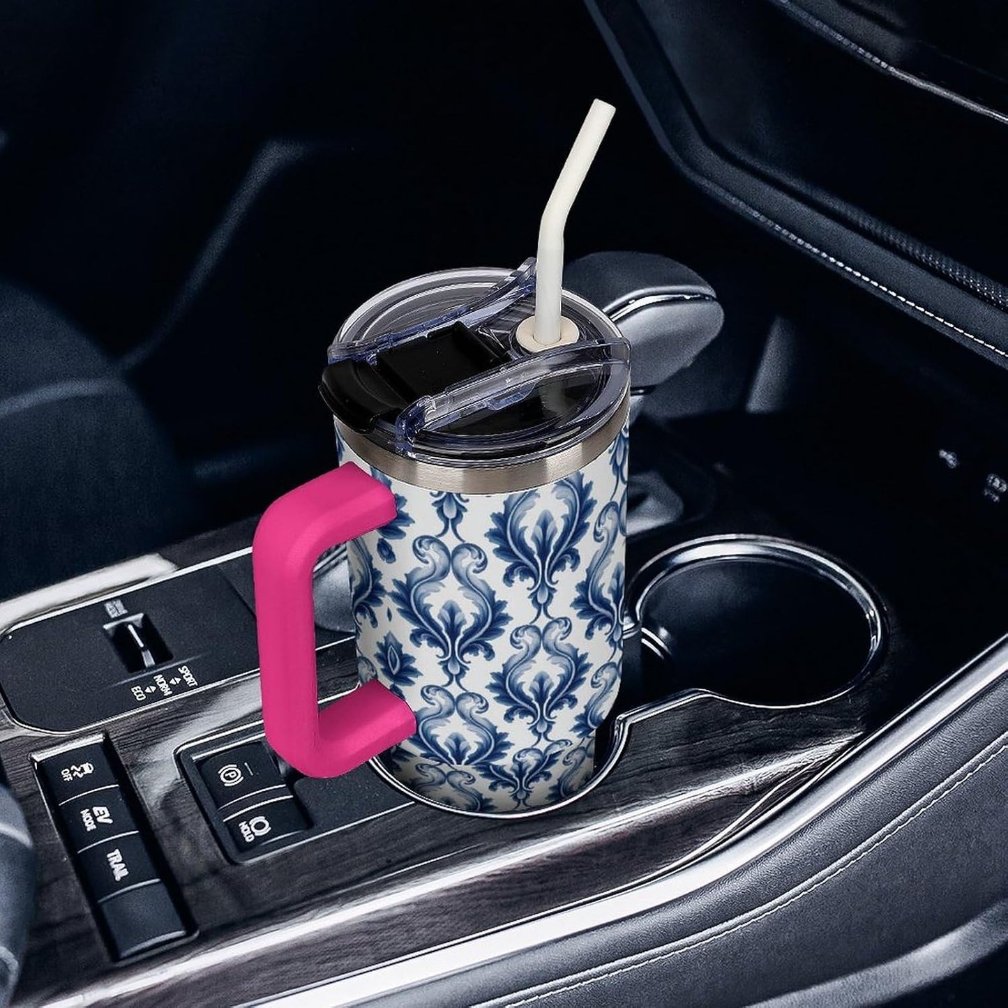Leakproof Tumbler Vacuum Sealed Car Holder Friendly For Travel Simple Minimalist White Poppy Flower Pattern Coffee Mug Light Rose Red-style-27 - Colors A