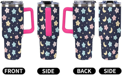 Leakproof Tumbler Vacuum Sealed Car Holder Friendly For Travel Simple Minimalist White Poppy Flower Pattern Coffee Mug Light Rose Red-style-27 - Colors A