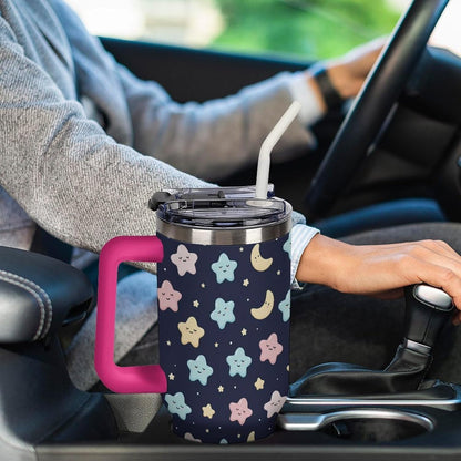 Leakproof Tumbler Vacuum Sealed Car Holder Friendly For Travel Simple Minimalist White Poppy Flower Pattern Coffee Mug Light Rose Red-style-27 - Colors A