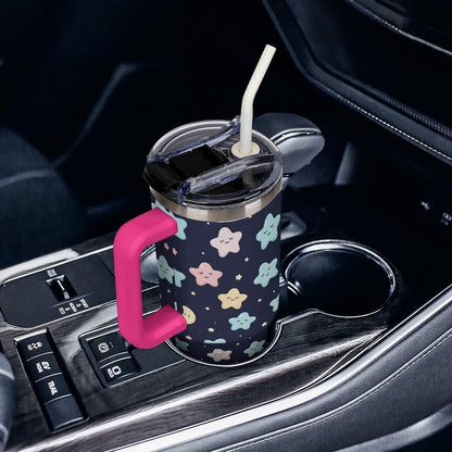 Leakproof Tumbler Vacuum Sealed Car Holder Friendly For Travel Simple Minimalist White Poppy Flower Pattern Coffee Mug Light Rose Red-style-27 - Colors A