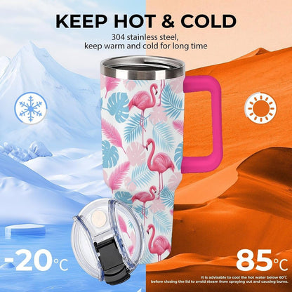 Leakproof Tumbler Vacuum Sealed Car Holder Friendly For Travel Simple Minimalist White Poppy Flower Pattern Coffee Mug Light Rose Red-style-27 - Colors A