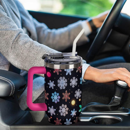 Leakproof Tumbler Vacuum Sealed Car Holder Friendly For Travel Simple Minimalist White Poppy Flower Pattern Coffee Mug Light Rose Red-style-27 - Colors A
