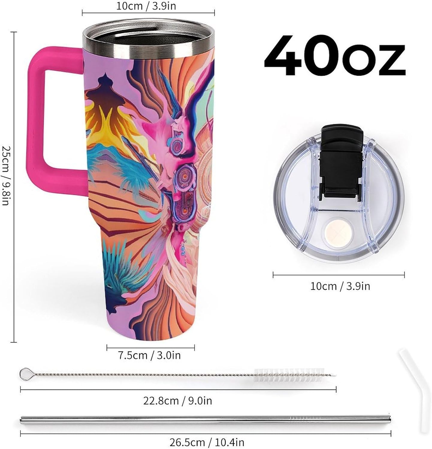 Leakproof Tumbler Vacuum Sealed Car Holder Friendly For Travel Simple Minimalist White Poppy Flower Pattern Coffee Mug Light Rose Red-style-27 - Colors A