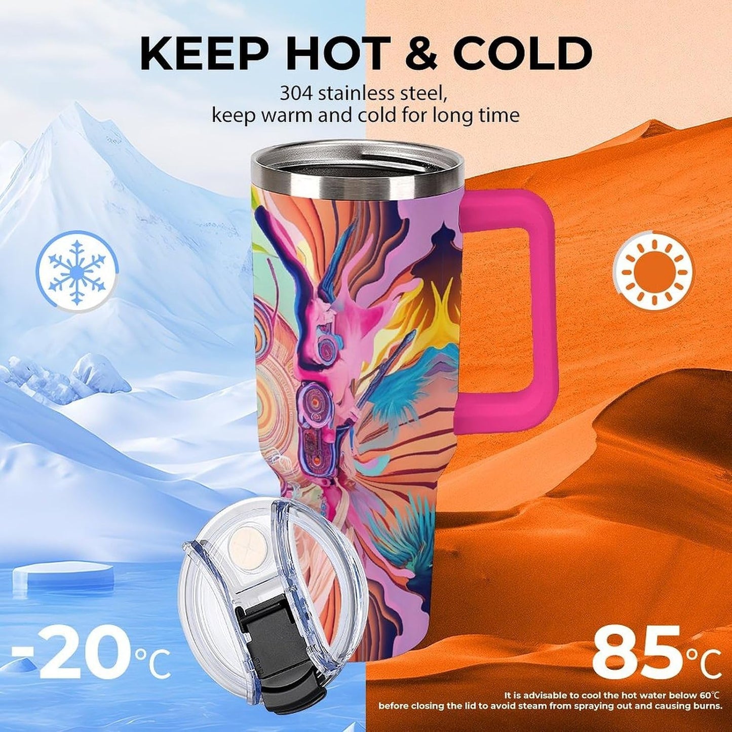 Leakproof Tumbler Vacuum Sealed Car Holder Friendly For Travel Simple Minimalist White Poppy Flower Pattern Coffee Mug Light Rose Red-style-27 - Colors A