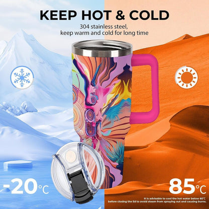 Leakproof Tumbler Vacuum Sealed Car Holder Friendly For Travel Simple Minimalist White Poppy Flower Pattern Coffee Mug Light Rose Red-style-27 - Colors A