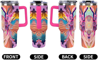 Leakproof Tumbler Vacuum Sealed Car Holder Friendly For Travel Simple Minimalist White Poppy Flower Pattern Coffee Mug Light Rose Red-style-27 - Colors A