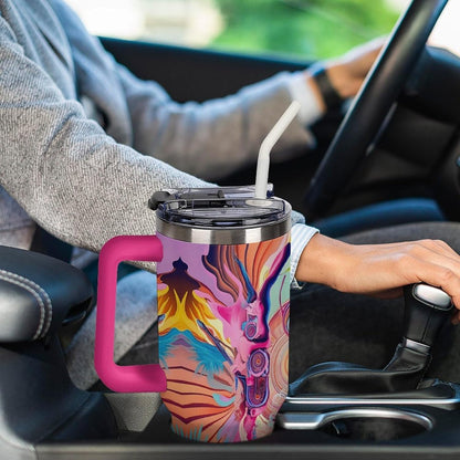 Leakproof Tumbler Vacuum Sealed Car Holder Friendly For Travel Simple Minimalist White Poppy Flower Pattern Coffee Mug Light Rose Red-style-27 - Colors A