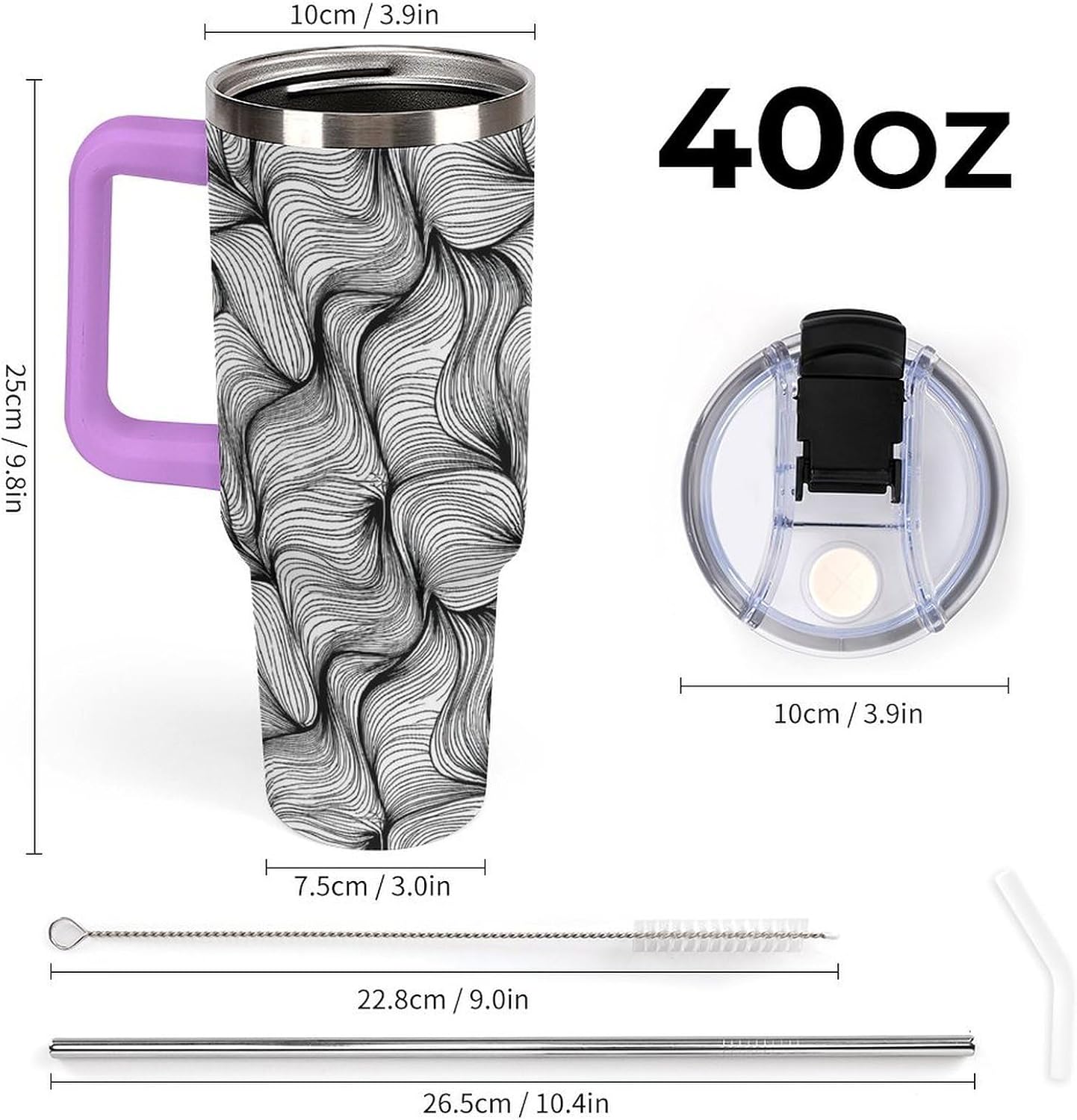 Leakproof Tumbler Vacuum Sealed Car Holder Friendly For Travel Simple Minimalist White Poppy Flower Pattern Coffee Mug Light Rose Red-style-27 - Colors A