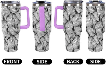 Leakproof Tumbler Vacuum Sealed Car Holder Friendly For Travel Simple Minimalist White Poppy Flower Pattern Coffee Mug Light Rose Red-style-27 - Colors A