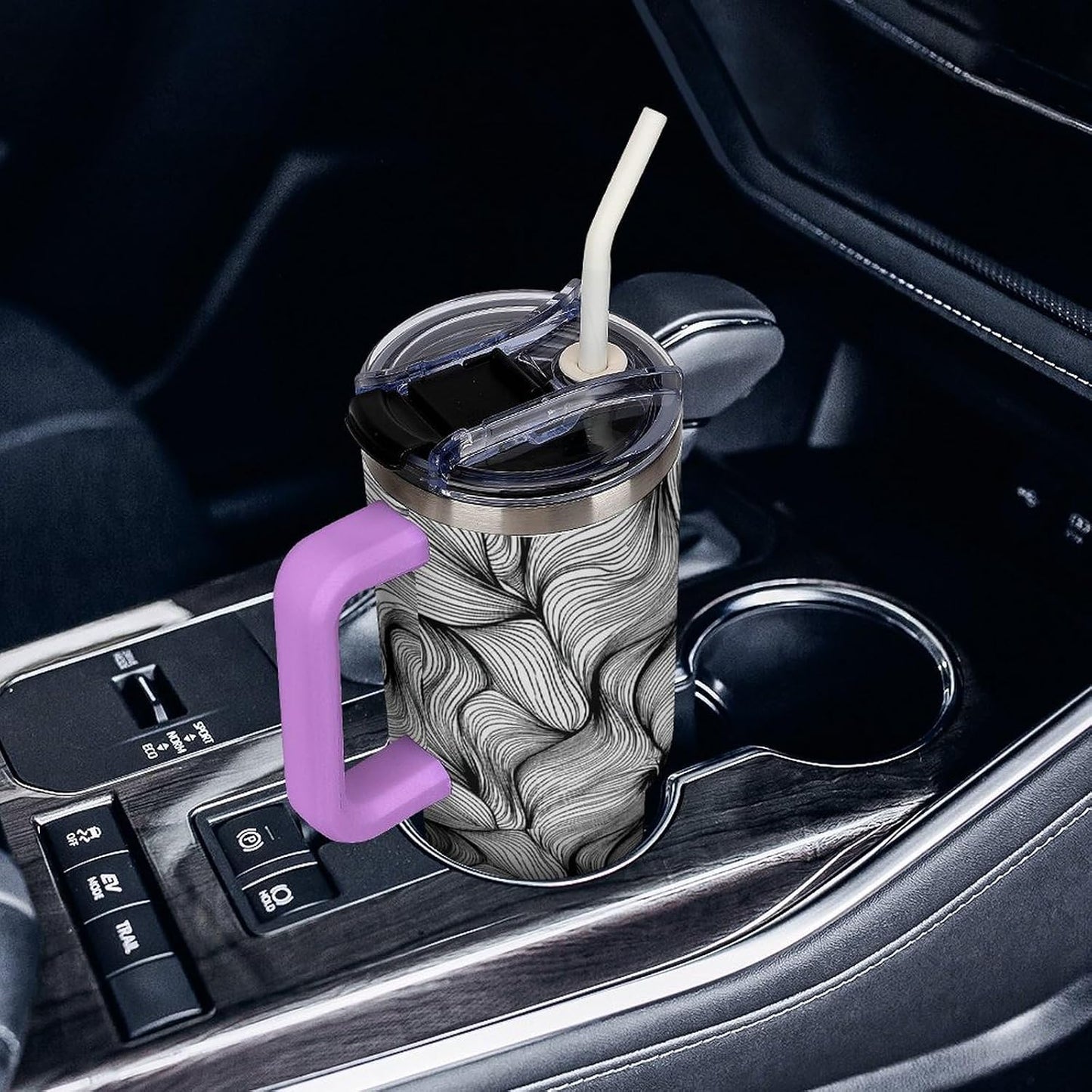 Leakproof Tumbler Vacuum Sealed Car Holder Friendly For Travel Simple Minimalist White Poppy Flower Pattern Coffee Mug Light Rose Red-style-27 - Colors A