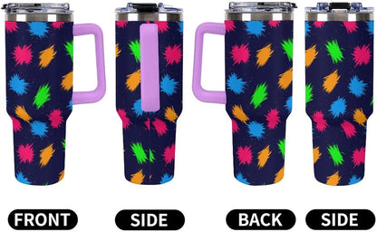 Leakproof Tumbler Vacuum Sealed Car Holder Friendly For Travel Simple Minimalist White Poppy Flower Pattern Coffee Mug Light Rose Red-style-27 - Colors A