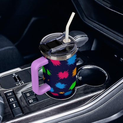 Leakproof Tumbler Vacuum Sealed Car Holder Friendly For Travel Simple Minimalist White Poppy Flower Pattern Coffee Mug Light Rose Red-style-27 - Colors A