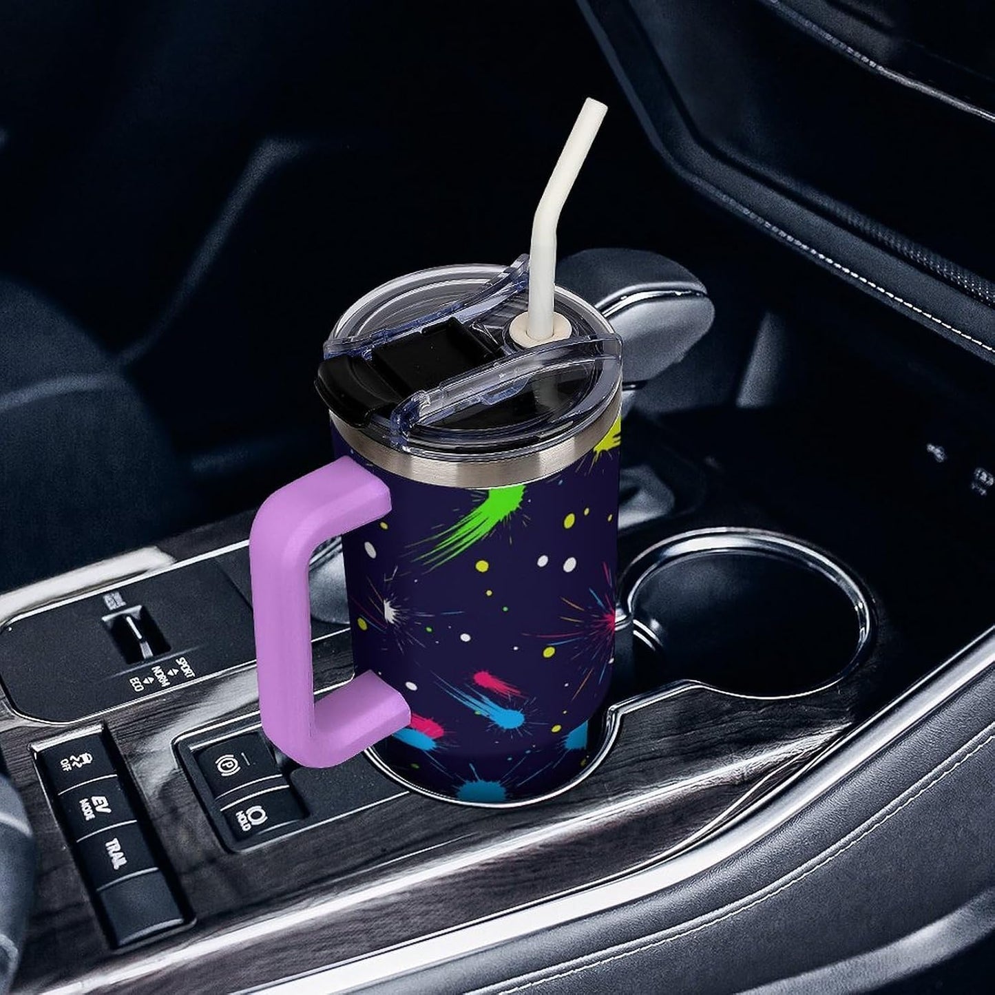 Leakproof Tumbler Vacuum Sealed Car Holder Friendly For Travel Simple Minimalist White Poppy Flower Pattern Coffee Mug Light Rose Red-style-27 - Colors A