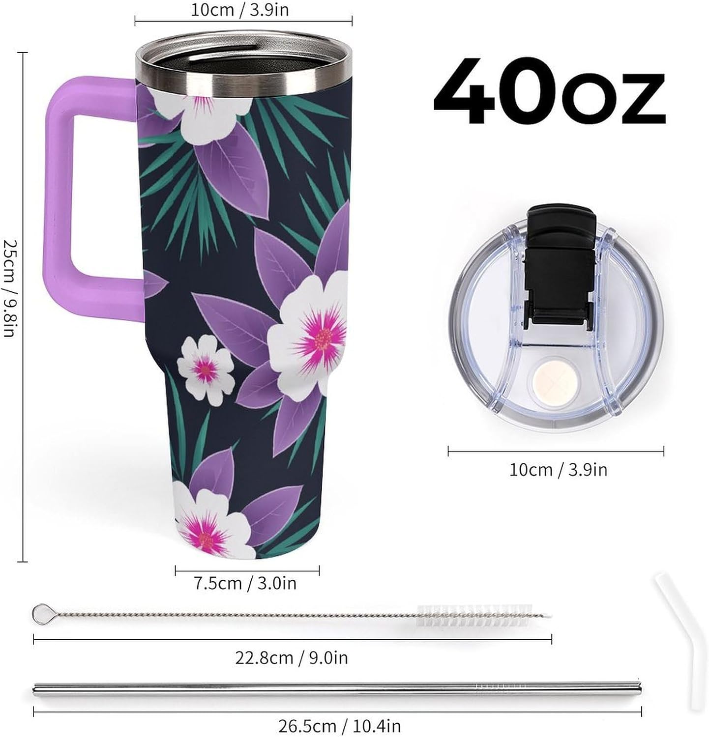 Leakproof Tumbler Vacuum Sealed Car Holder Friendly For Travel Simple Minimalist White Poppy Flower Pattern Coffee Mug Light Rose Red-style-27 - Colors A