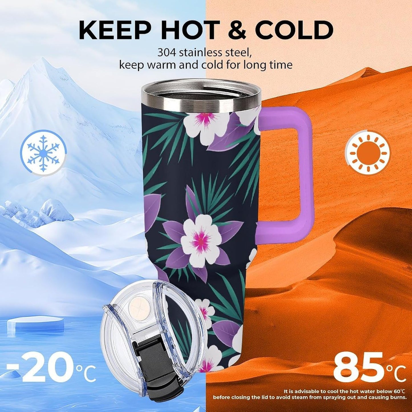 Leakproof Tumbler Vacuum Sealed Car Holder Friendly For Travel Simple Minimalist White Poppy Flower Pattern Coffee Mug Light Rose Red-style-27 - Colors A