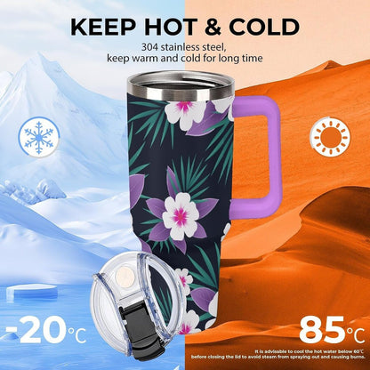 Leakproof Tumbler Vacuum Sealed Car Holder Friendly For Travel Simple Minimalist White Poppy Flower Pattern Coffee Mug Light Rose Red-style-27 - Colors A