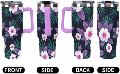 Leakproof Tumbler Vacuum Sealed Car Holder Friendly For Travel Simple Minimalist White Poppy Flower Pattern Coffee Mug Light Rose Red-style-27 - Colors A