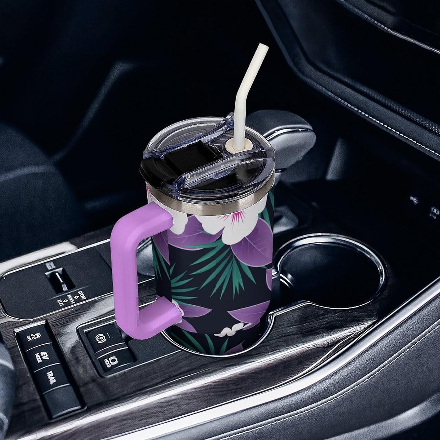 Leakproof Tumbler Vacuum Sealed Car Holder Friendly For Travel Simple Minimalist White Poppy Flower Pattern Coffee Mug Light Rose Red-style-27 - Colors A