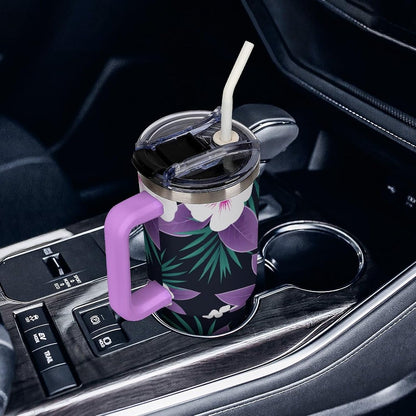 Leakproof Tumbler Vacuum Sealed Car Holder Friendly For Travel Simple Minimalist White Poppy Flower Pattern Coffee Mug Light Rose Red-style-27 - Colors A