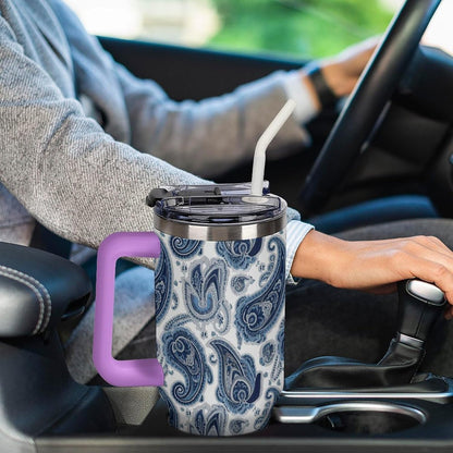 Leakproof Tumbler Vacuum Sealed Car Holder Friendly For Travel Simple Minimalist White Poppy Flower Pattern Coffee Mug Light Rose Red-style-27 - Colors A