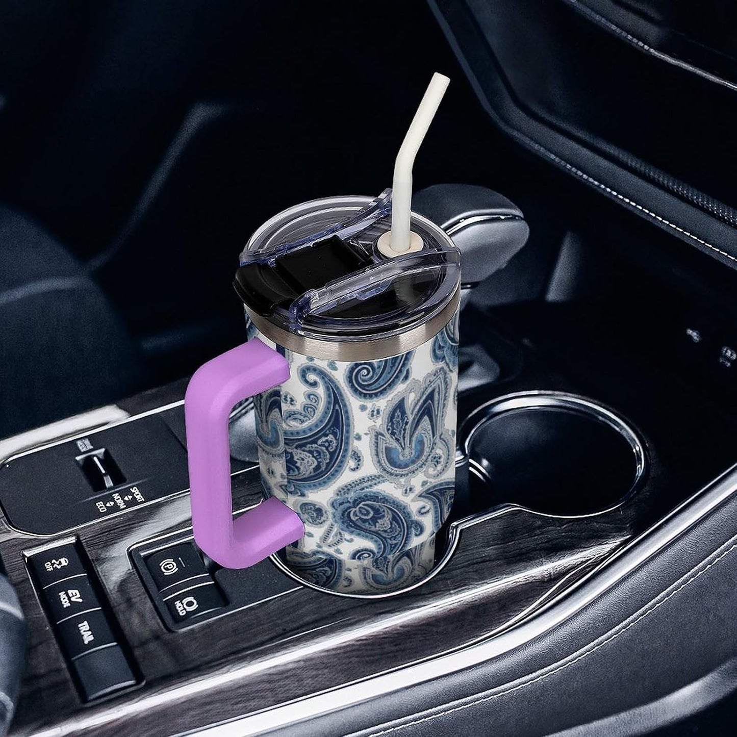 Leakproof Tumbler Vacuum Sealed Car Holder Friendly For Travel Simple Minimalist White Poppy Flower Pattern Coffee Mug Light Rose Red-style-27 - Colors A