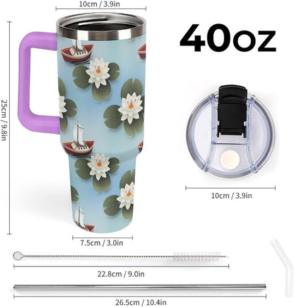 Leakproof Tumbler Vacuum Sealed Car Holder Friendly For Travel Simple Minimalist White Poppy Flower Pattern Coffee Mug Light Rose Red-style-27 - Colors A