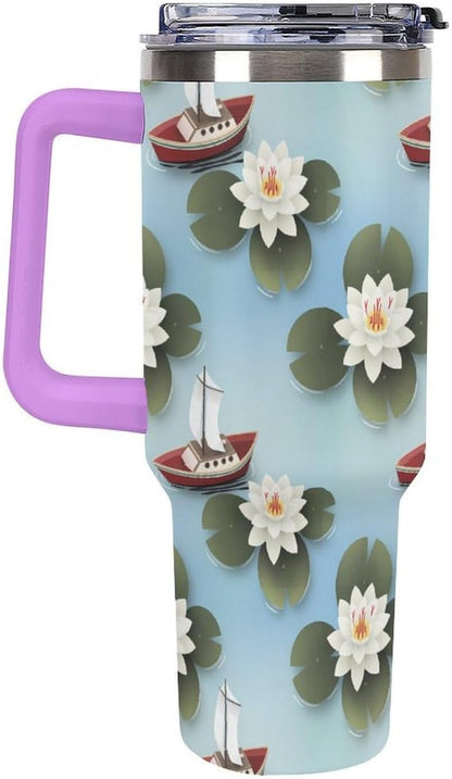 Leakproof Tumbler Vacuum Sealed Car Holder Friendly For Travel Simple Minimalist White Poppy Flower Pattern Coffee Mug Light Rose Red-style-27 - Colors A
