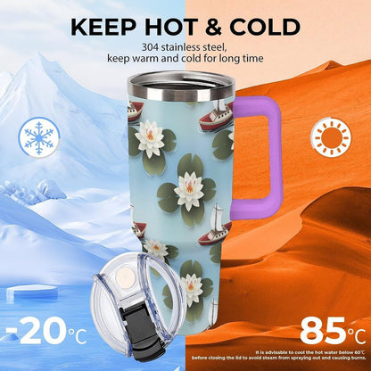 Leakproof Tumbler Vacuum Sealed Car Holder Friendly For Travel Simple Minimalist White Poppy Flower Pattern Coffee Mug Light Rose Red-style-27 - Colors A