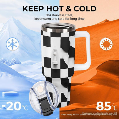 Leakproof Tumbler Vacuum Sealed Car Holder Friendly For Travel Simple Minimalist White Poppy Flower Pattern Coffee Mug Light Rose Red-style-27 - Colors A