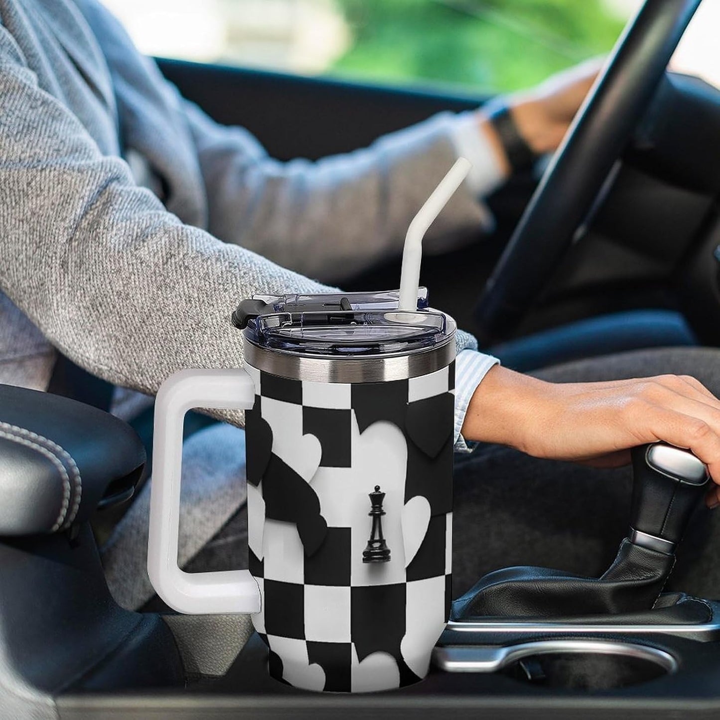 Leakproof Tumbler Vacuum Sealed Car Holder Friendly For Travel Simple Minimalist White Poppy Flower Pattern Coffee Mug Light Rose Red-style-27 - Colors A