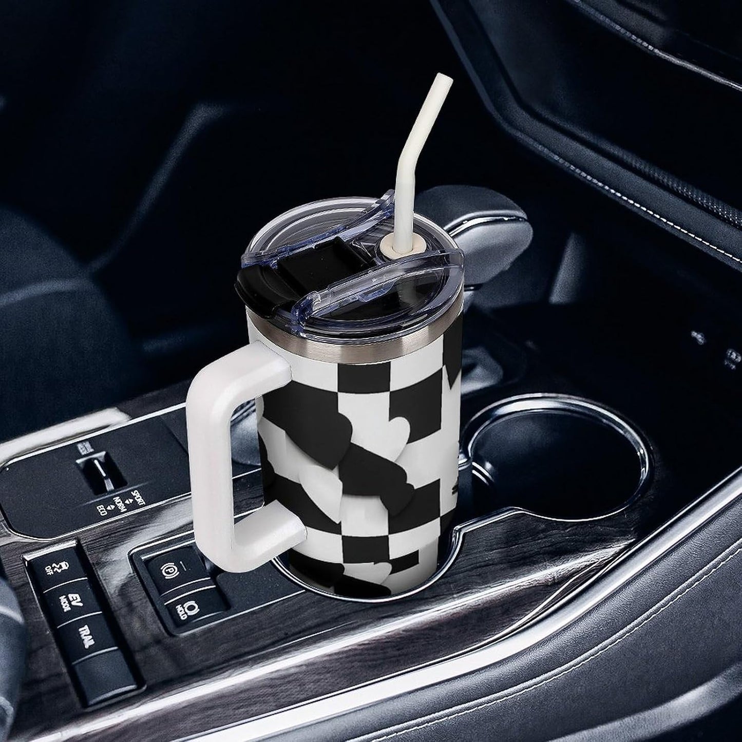 Leakproof Tumbler Vacuum Sealed Car Holder Friendly For Travel Simple Minimalist White Poppy Flower Pattern Coffee Mug Light Rose Red-style-27 - Colors A