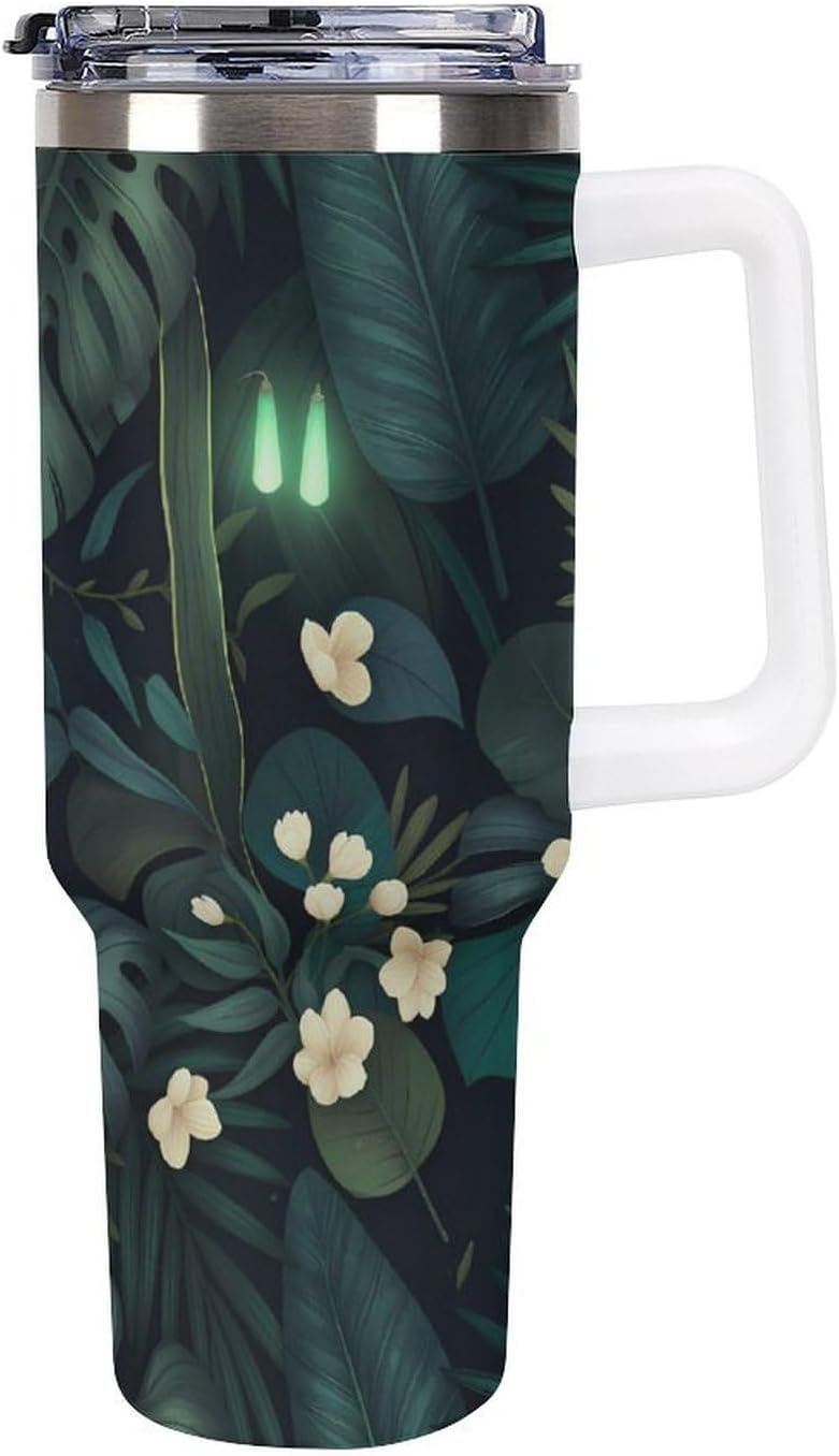 Leakproof Tumbler Vacuum Sealed Car Holder Friendly For Travel Simple Minimalist White Poppy Flower Pattern Coffee Mug Light Rose Red-style-27 - Colors A