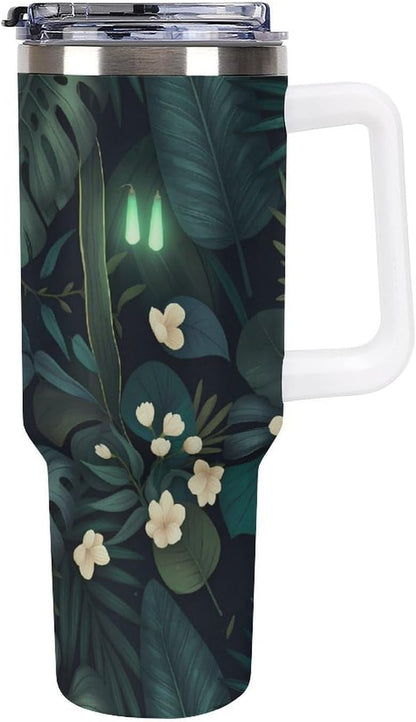 Leakproof Tumbler Vacuum Sealed Car Holder Friendly For Travel Simple Minimalist White Poppy Flower Pattern Coffee Mug Light Rose Red-style-27 - Colors A