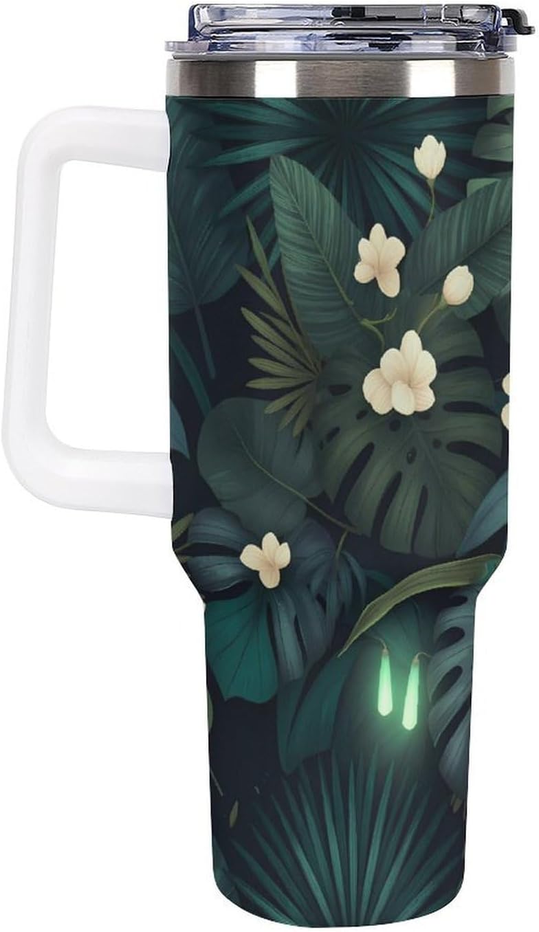 Leakproof Tumbler Vacuum Sealed Car Holder Friendly For Travel Simple Minimalist White Poppy Flower Pattern Coffee Mug Light Rose Red-style-27 - Colors A