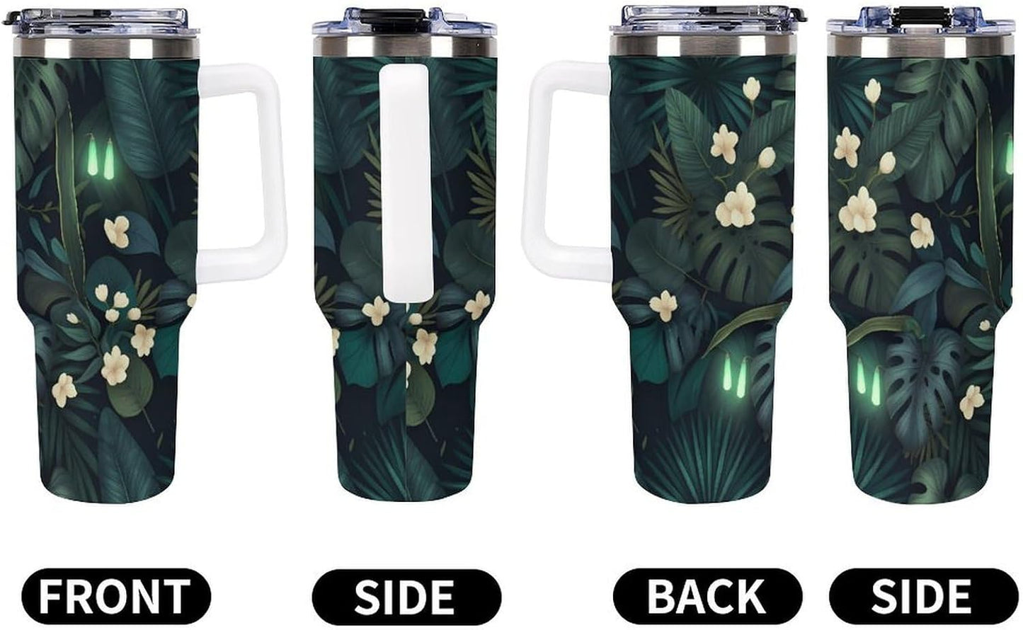 Leakproof Tumbler Vacuum Sealed Car Holder Friendly For Travel Simple Minimalist White Poppy Flower Pattern Coffee Mug Light Rose Red-style-27 - Colors A