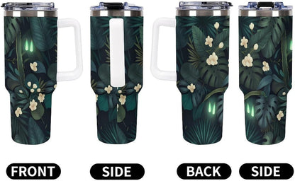 Leakproof Tumbler Vacuum Sealed Car Holder Friendly For Travel Simple Minimalist White Poppy Flower Pattern Coffee Mug Light Rose Red-style-27 - Colors A