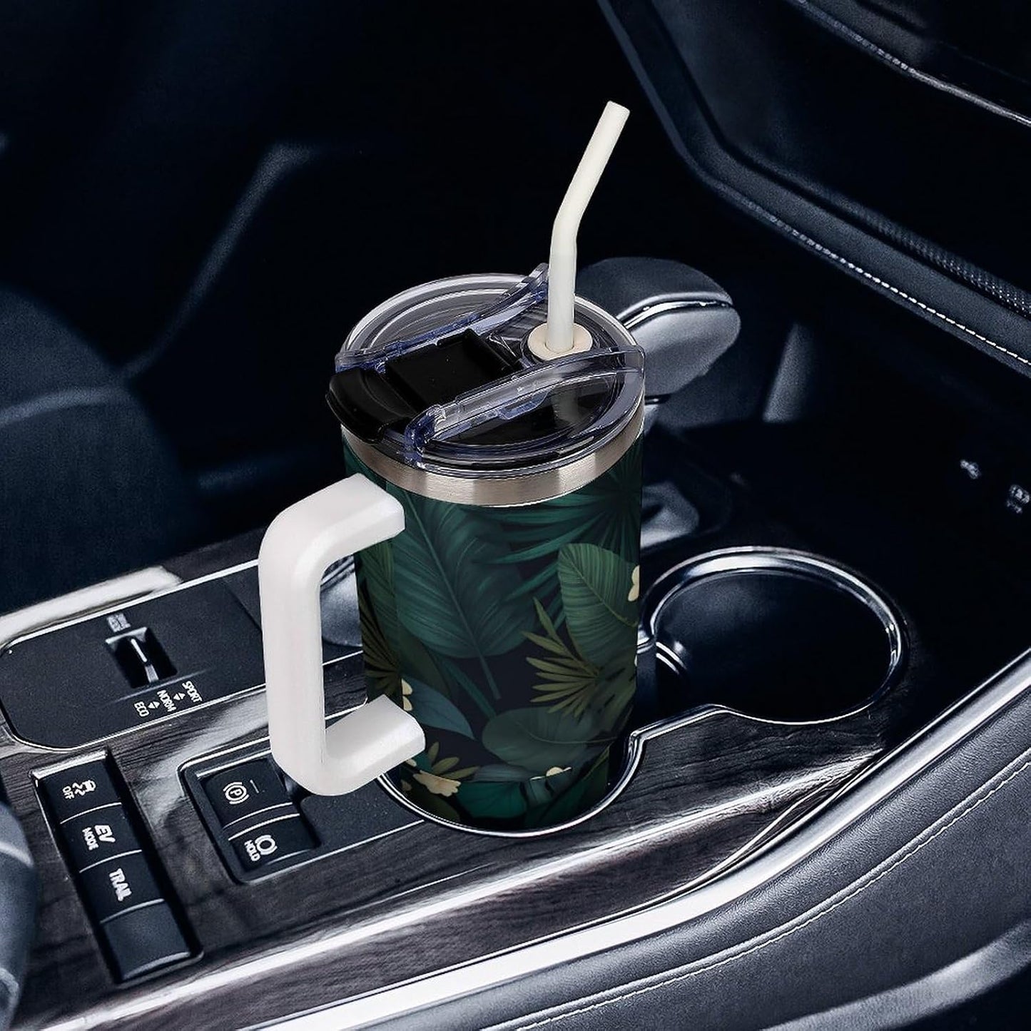Leakproof Tumbler Vacuum Sealed Car Holder Friendly For Travel Simple Minimalist White Poppy Flower Pattern Coffee Mug Light Rose Red-style-27 - Colors A