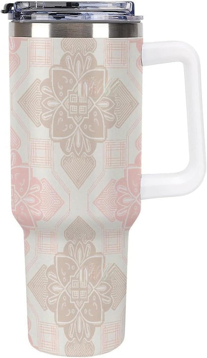 Leakproof Tumbler Vacuum Sealed Car Holder Friendly For Travel Simple Minimalist White Poppy Flower Pattern Coffee Mug Light Rose Red-style-27 - Colors A