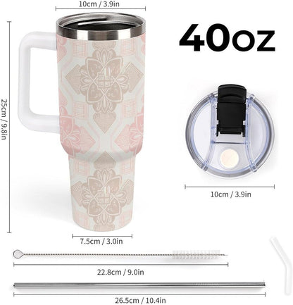Leakproof Tumbler Vacuum Sealed Car Holder Friendly For Travel Simple Minimalist White Poppy Flower Pattern Coffee Mug Light Rose Red-style-27 - Colors A