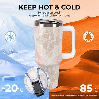 Leakproof Tumbler Vacuum Sealed Car Holder Friendly For Travel Simple Minimalist White Poppy Flower Pattern Coffee Mug Light Rose Red-style-27 - Colors A