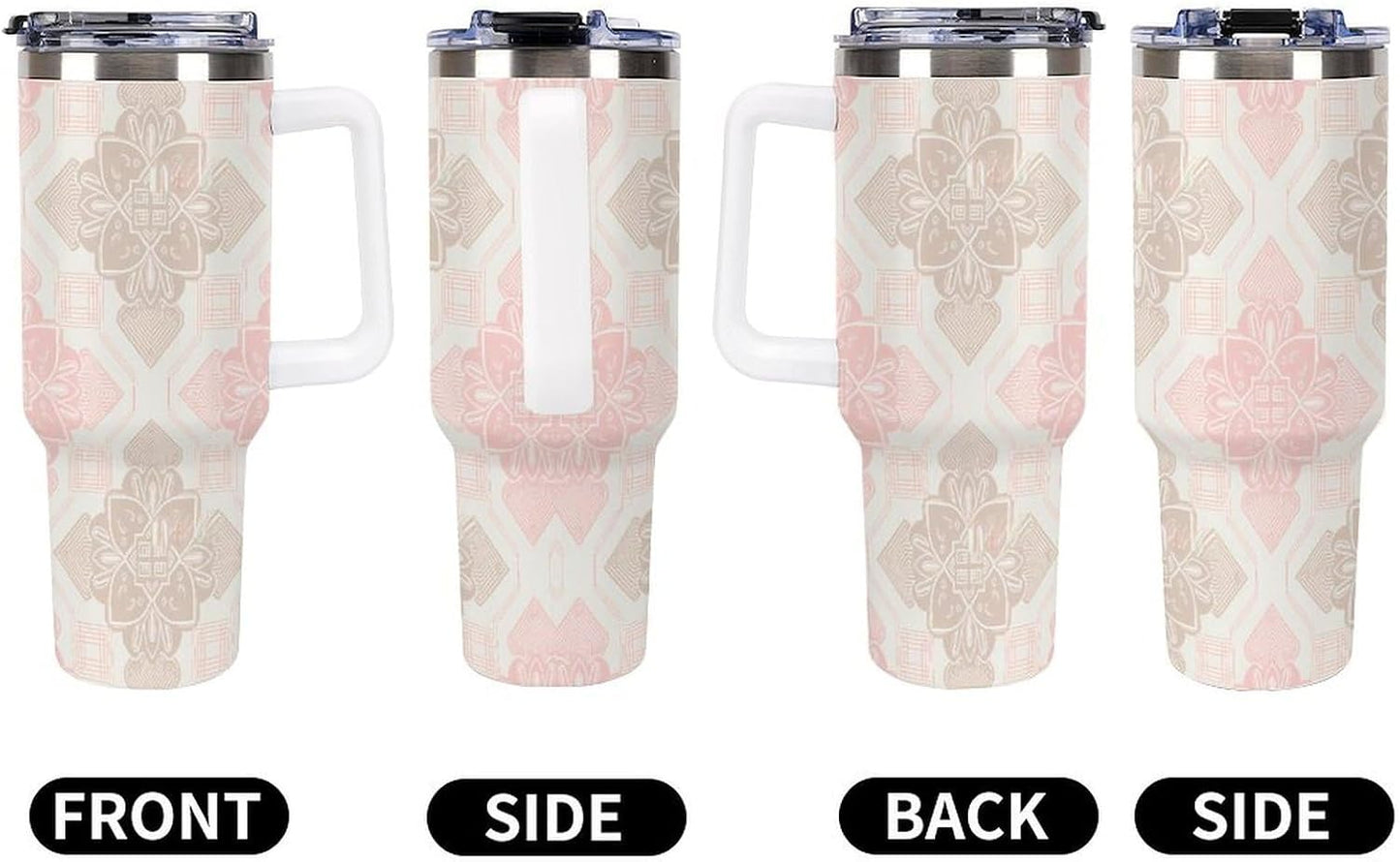 Leakproof Tumbler Vacuum Sealed Car Holder Friendly For Travel Simple Minimalist White Poppy Flower Pattern Coffee Mug Light Rose Red-style-27 - Colors A