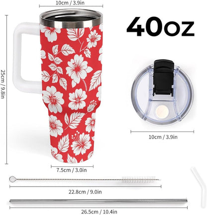Leakproof Tumbler Vacuum Sealed Car Holder Friendly For Travel Simple Minimalist White Poppy Flower Pattern Coffee Mug Light Rose Red-style-27 - Colors A