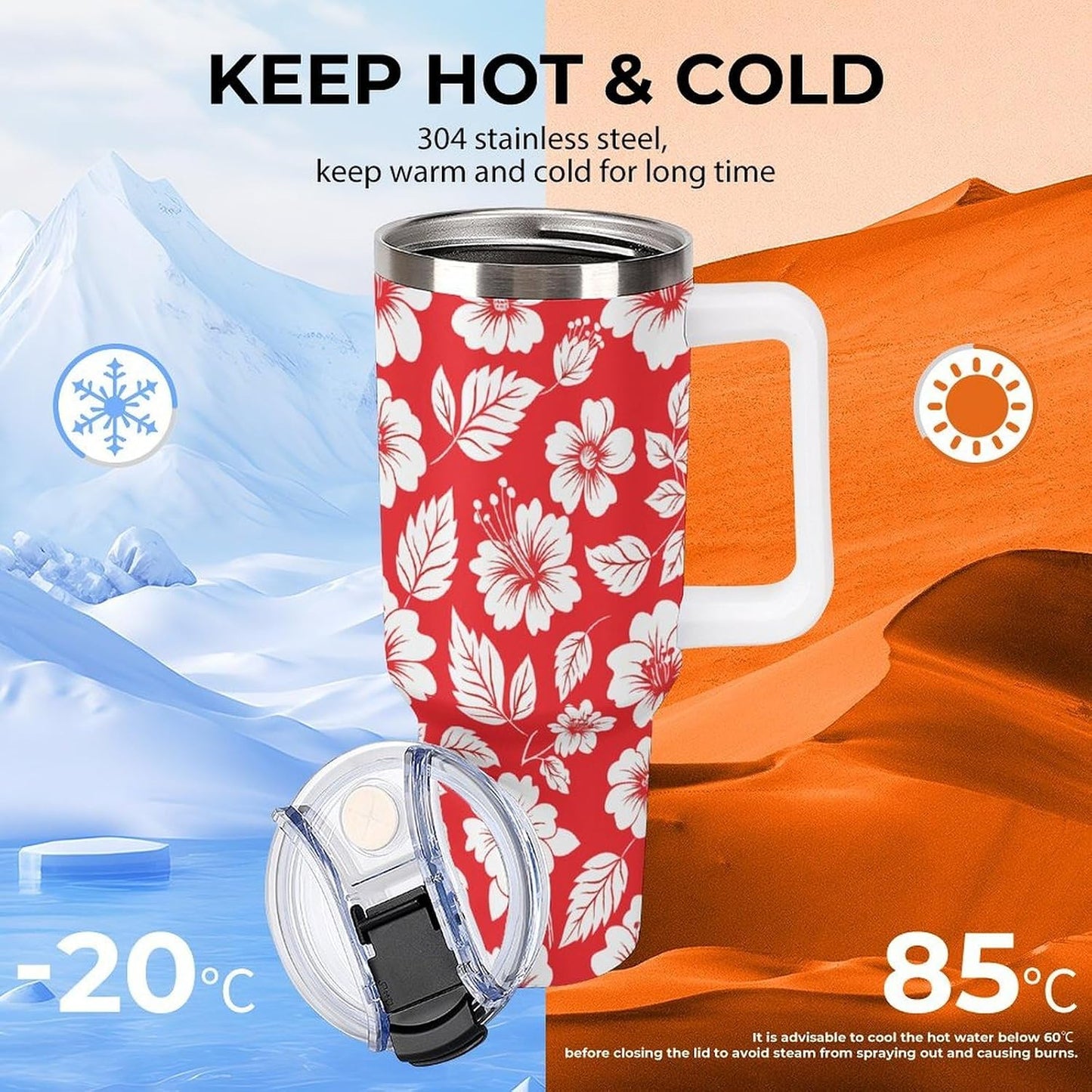 Leakproof Tumbler Vacuum Sealed Car Holder Friendly For Travel Simple Minimalist White Poppy Flower Pattern Coffee Mug Light Rose Red-style-27 - Colors A