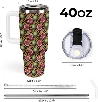 Leakproof Tumbler Vacuum Sealed Car Holder Friendly For Travel Simple Minimalist White Poppy Flower Pattern Coffee Mug Light Rose Red-style-27 - Colors A