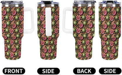 Leakproof Tumbler Vacuum Sealed Car Holder Friendly For Travel Simple Minimalist White Poppy Flower Pattern Coffee Mug Light Rose Red-style-27 - Colors A