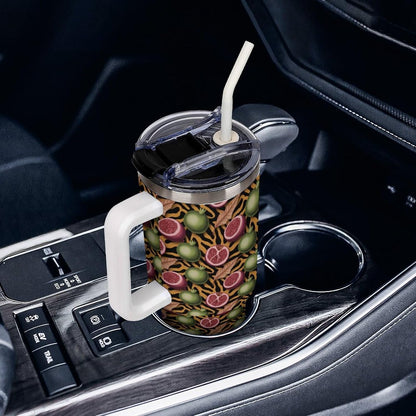 Leakproof Tumbler Vacuum Sealed Car Holder Friendly For Travel Simple Minimalist White Poppy Flower Pattern Coffee Mug Light Rose Red-style-27 - Colors A
